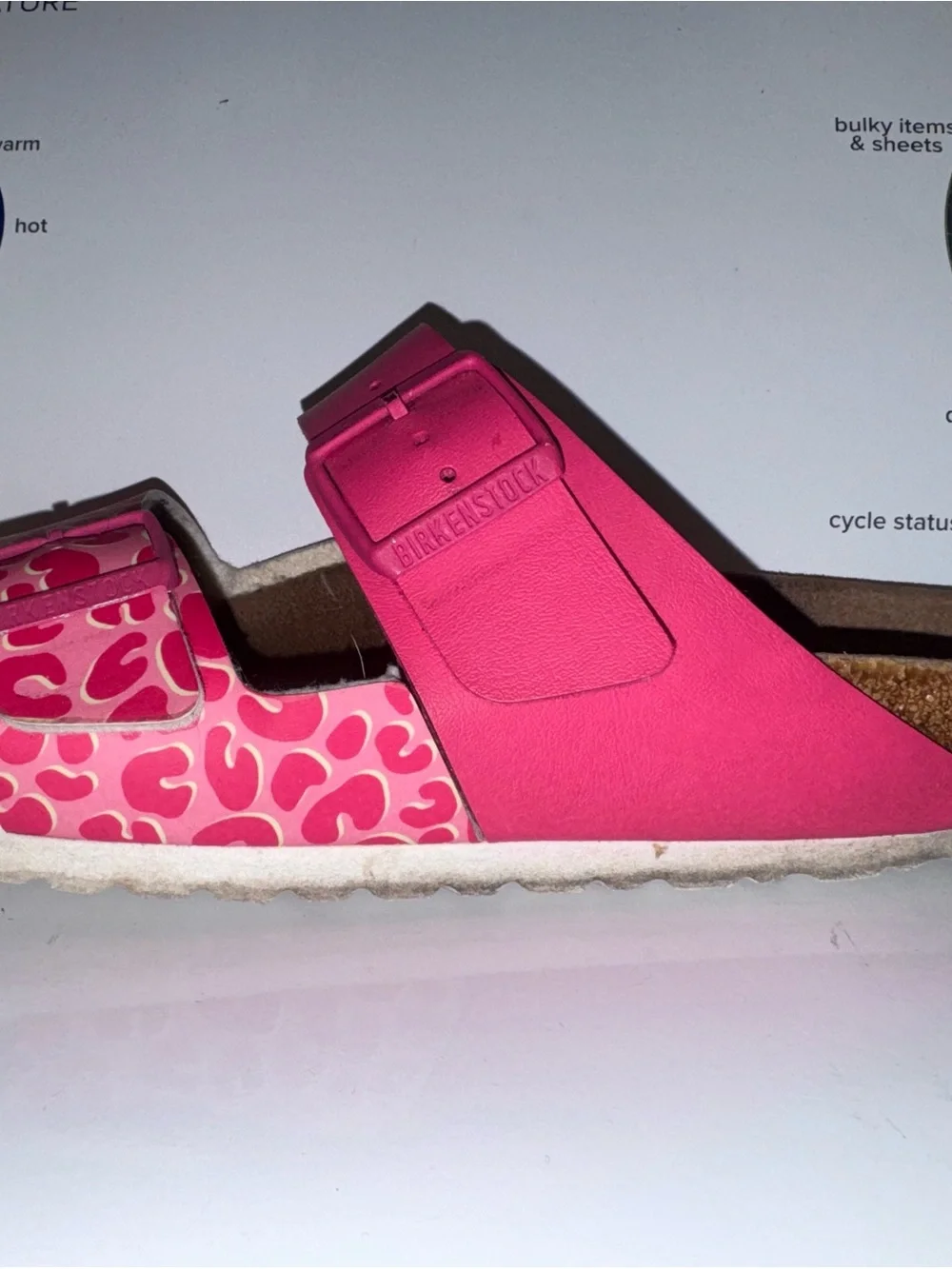 Birkenstock Pink Dual-Strap Slide Sandals with Leopard Print